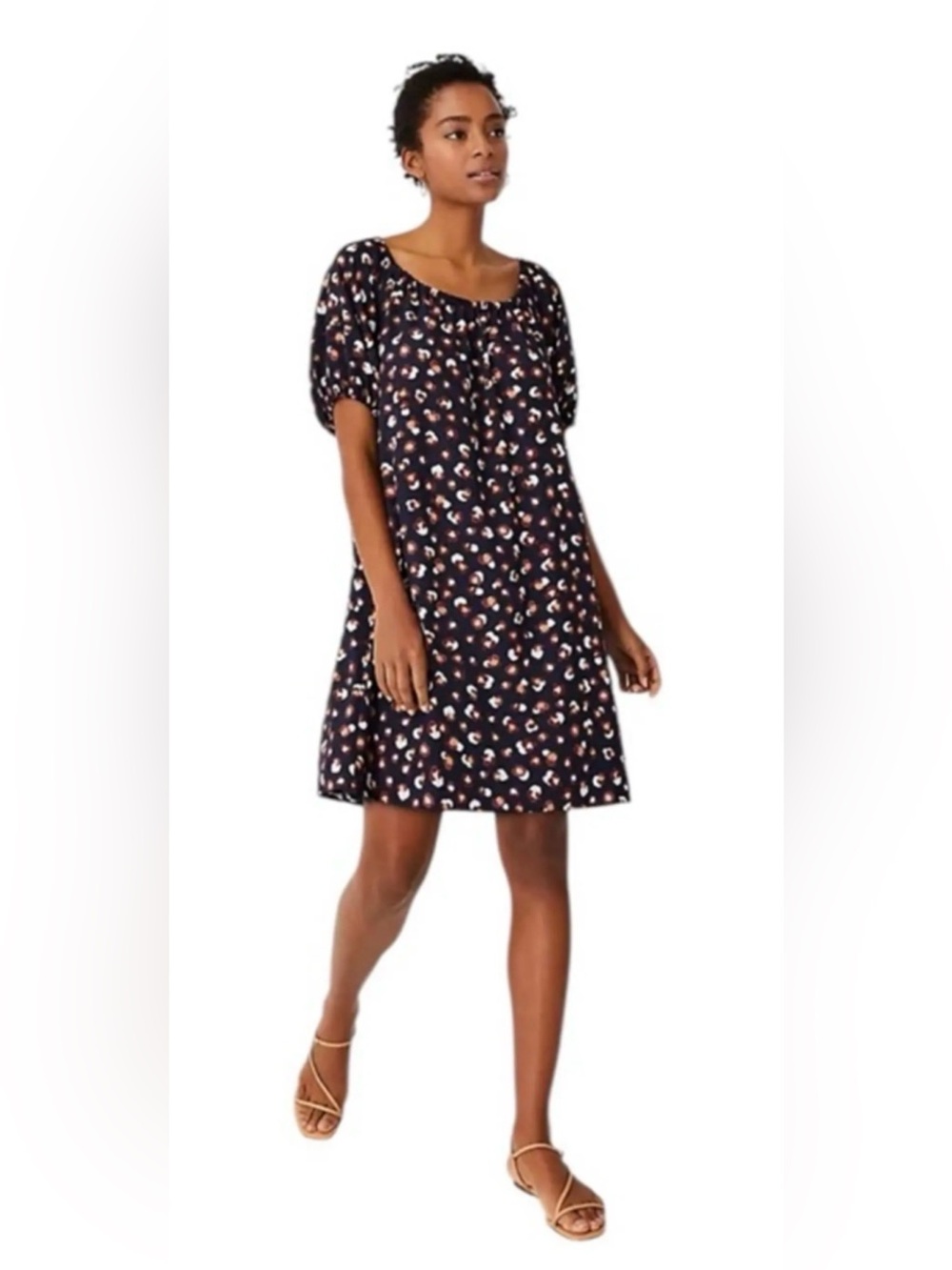 Ann Taylor Navy Mini Dress with Pink and White Floral Print